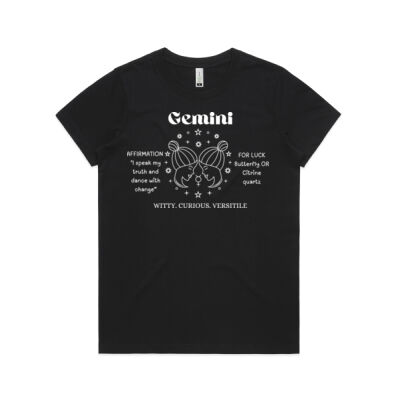 Gemini Zodiac white print - AS Colour Womens Maple Tee - AS Colour Womens Maple Organic Tee 2 Thumbnail